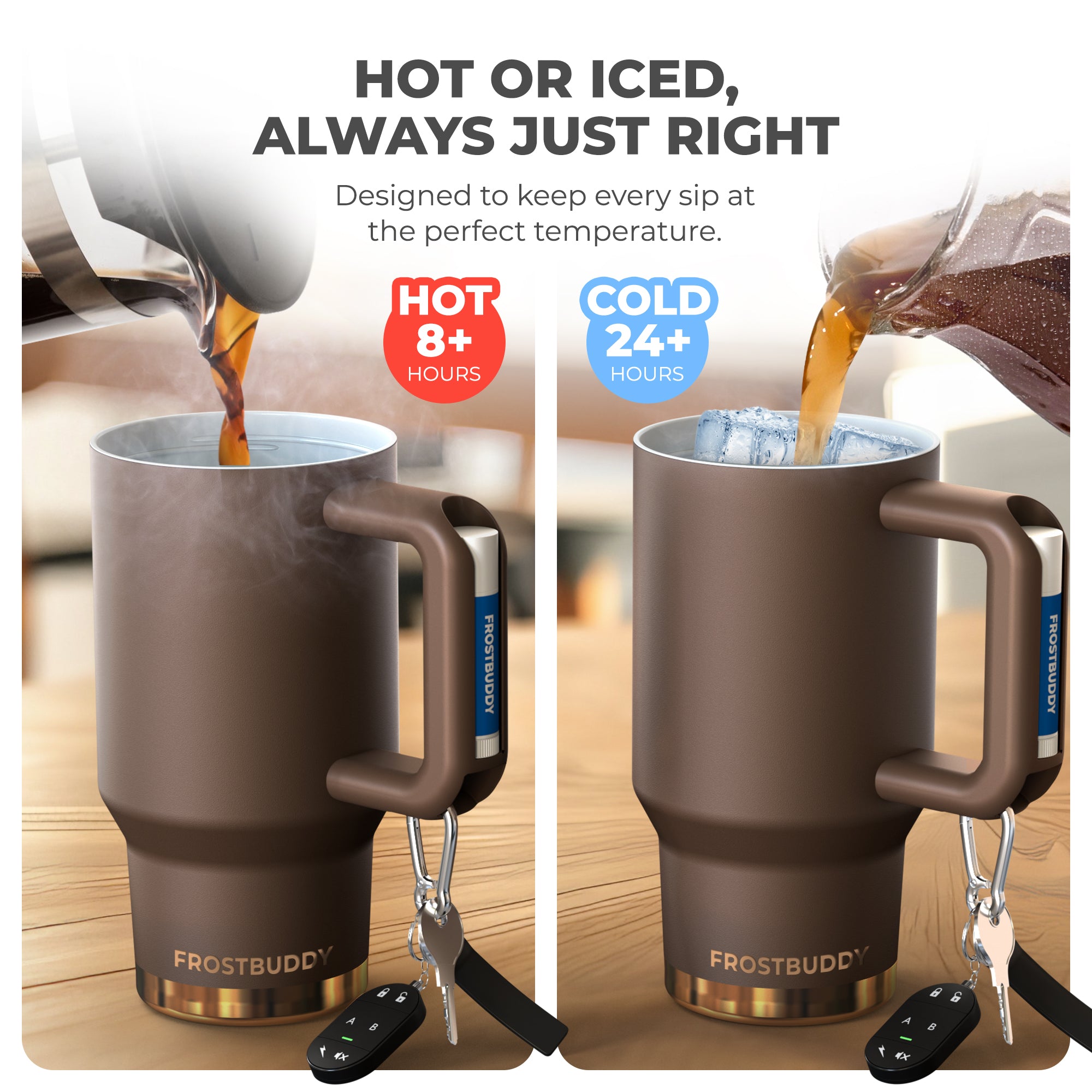 Insulated drinkware keeps drinks hot or cold